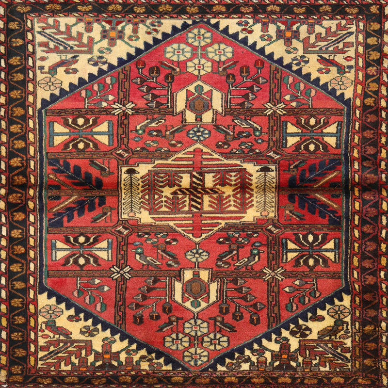 Tapis noir/rouge/beige traditionnel Bellas, Rond 5 pi