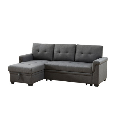 Hunter 84" Dark Gray Linen Reversible Sleeper Sectional Sofa With Storage Chaise