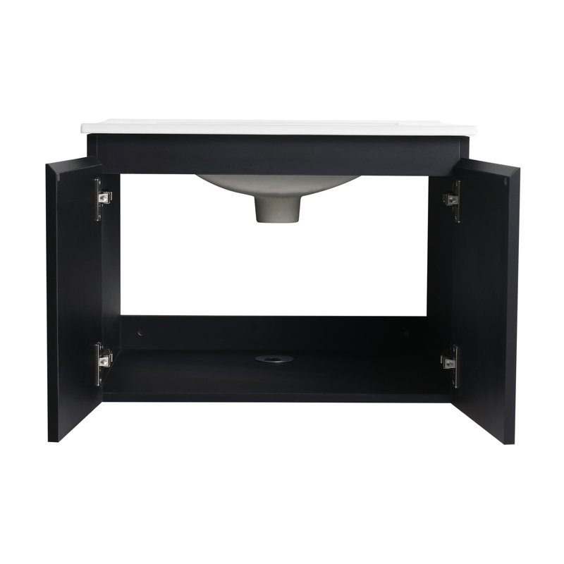 Meuble-lavabo mural 24 po avec lavabo en céramique et porte d'armoire à fermeture en douceur, ensemble KD, 24"