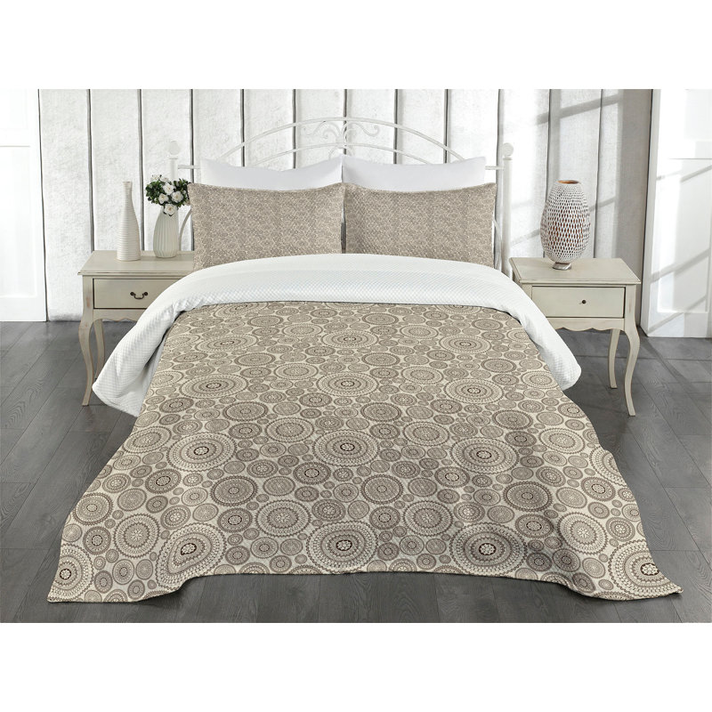 Ambesonne Beige Bedspread Set Circular Composition Lace Tan Brown, King Bedspread + 2 Standard Shams
