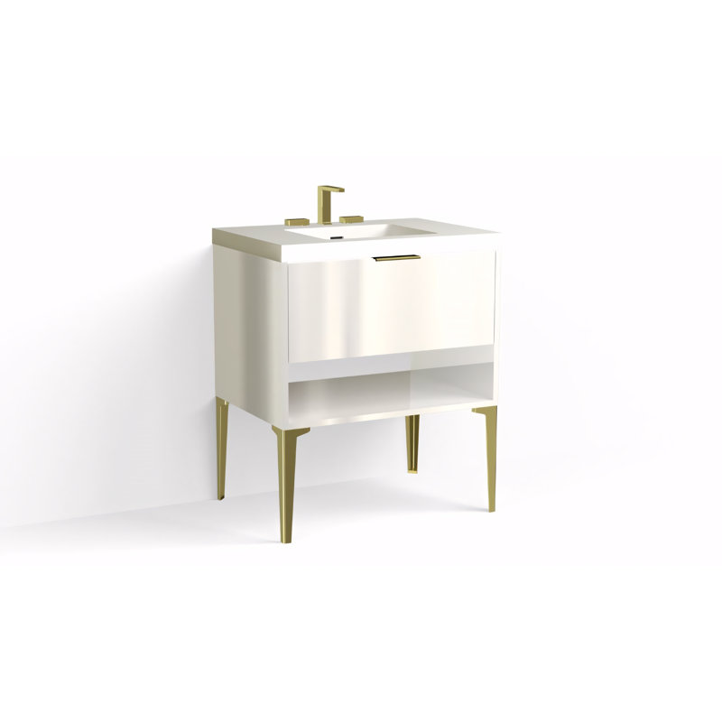 Modo 30" W Freestanding Single Bathroom Vanity with Dean Leg, Matte White/8" Widespread, Matte Black, White Acrylic