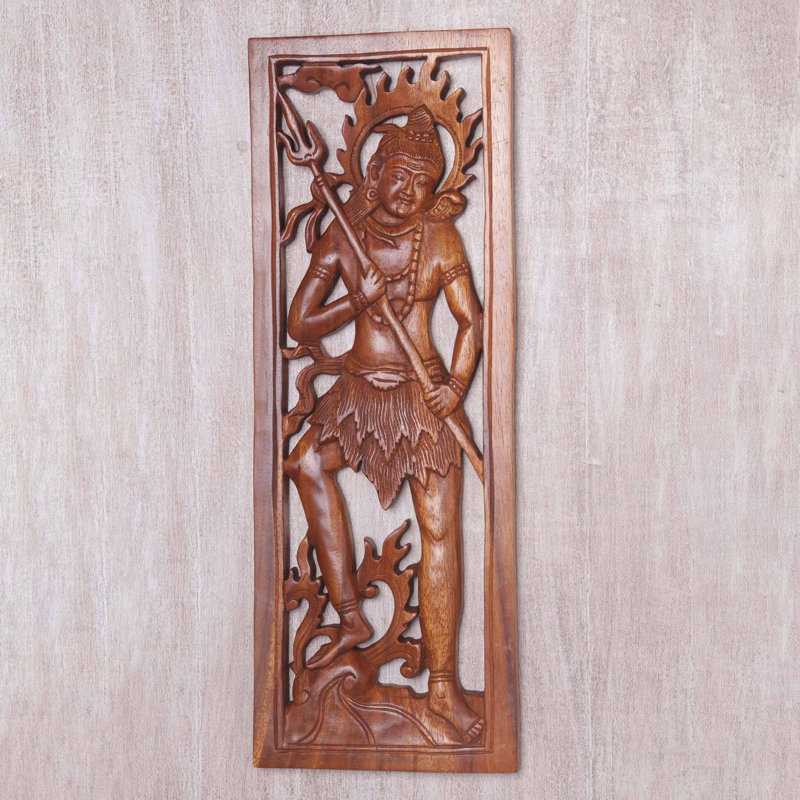 Panneau de suspension murale en bois lord shiva