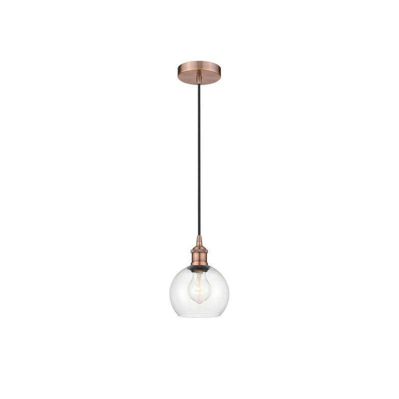 Luminaire suspendu simple à 1 lumière Ralph, Transparent, H 8,88 po x l 6 po x P 6 po, Cuivre antique