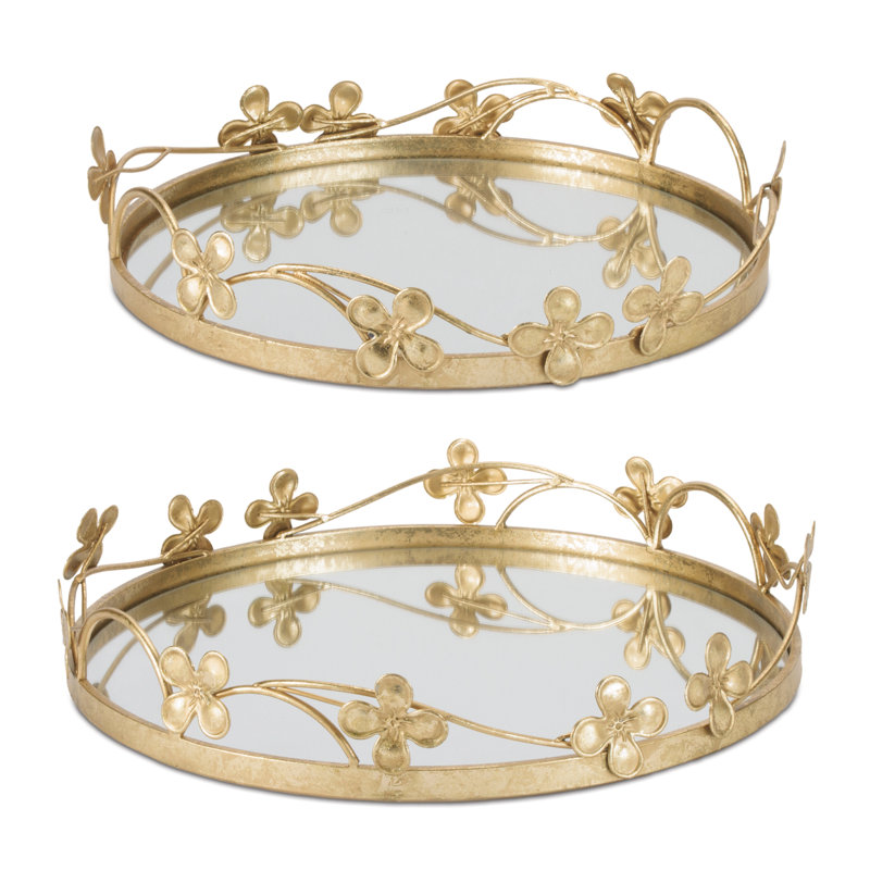 Plateau miroir floral sculpté (ensemble de 2)