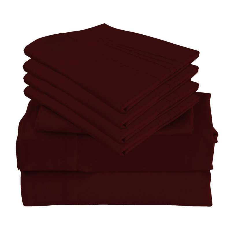 Ensemble de literie 6 pièces en rayonne de bambou de qualité supérieure avec poches profondes et refroidissement, Bourgogne
