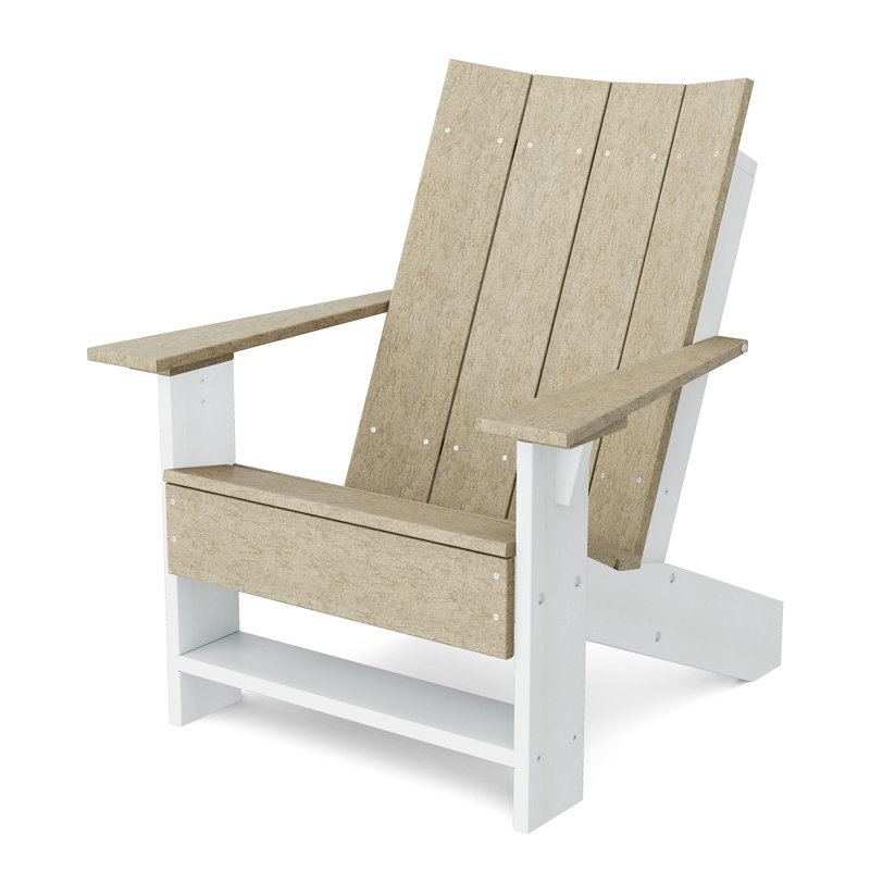 Contemporary Adirondack Chair, Weathered Wood/White