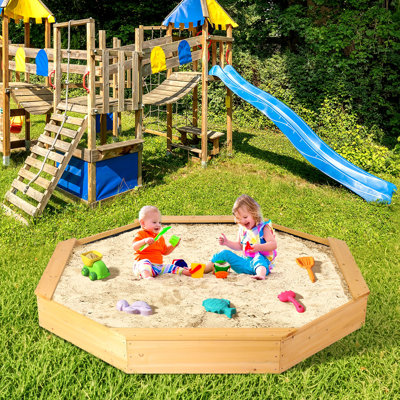 Kids Sandbox With Lid & Foldable Picnic Table – Wooden Sandbox With Retractable Canopy, Backyard Play Set For Children