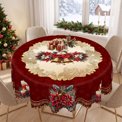 Red Washable Christmas Party Atmosphere Decor Polyester Tablecloth