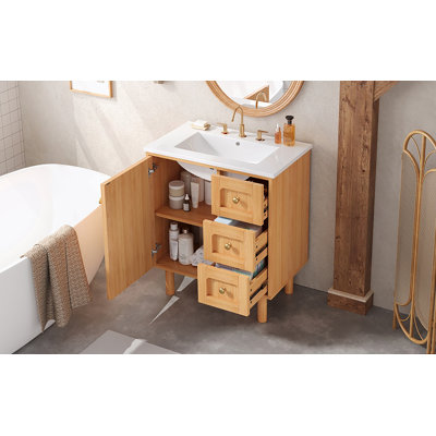 Bathroom Vanity With Ceramic Sink, Multiple Drawers And Soft Closing Door, Ideal For Comfortable And Organized Home Bathroom