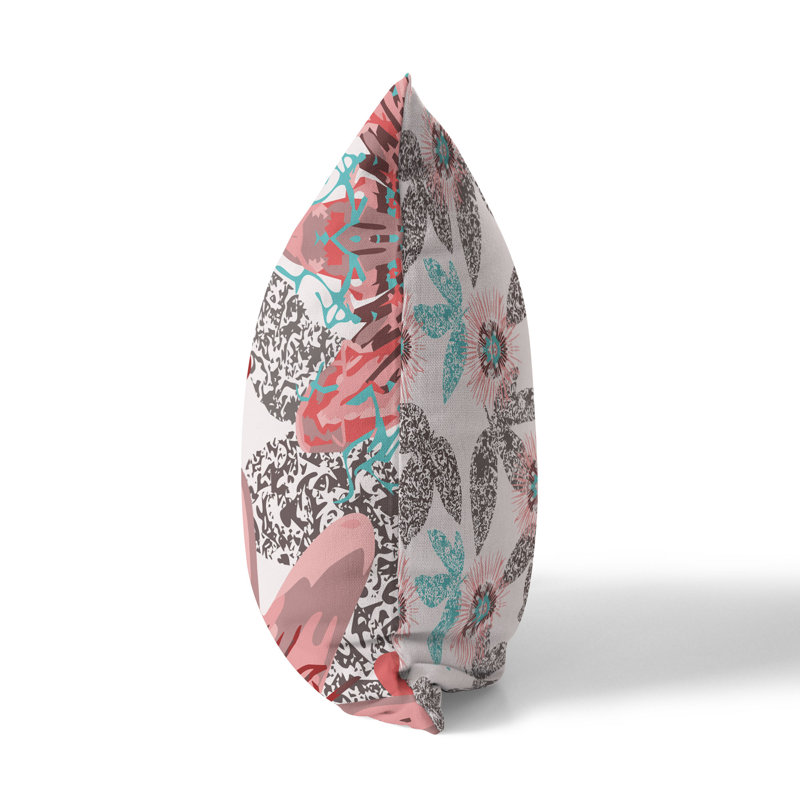 Coussin Spots Blossoms, H 16 po x l 16 po, Brun/rose