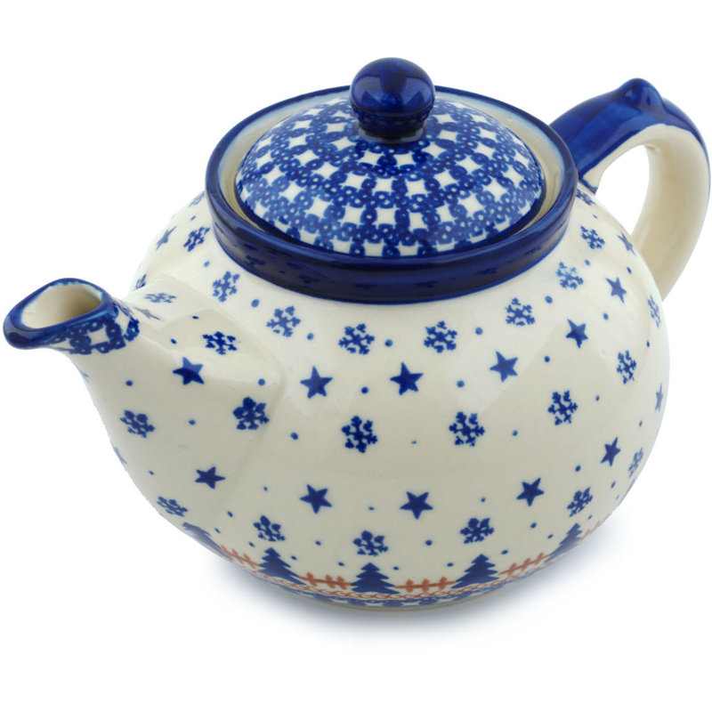Polmedia Winter Snow 64oz. Floral Teapot