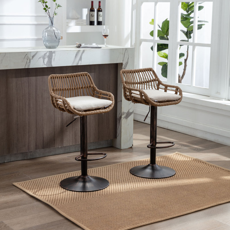 Ensemble de 2 tabourets de bar modernes pivotants avec repose-pieds réglables pour la cuisine et la salle à manger, Beige