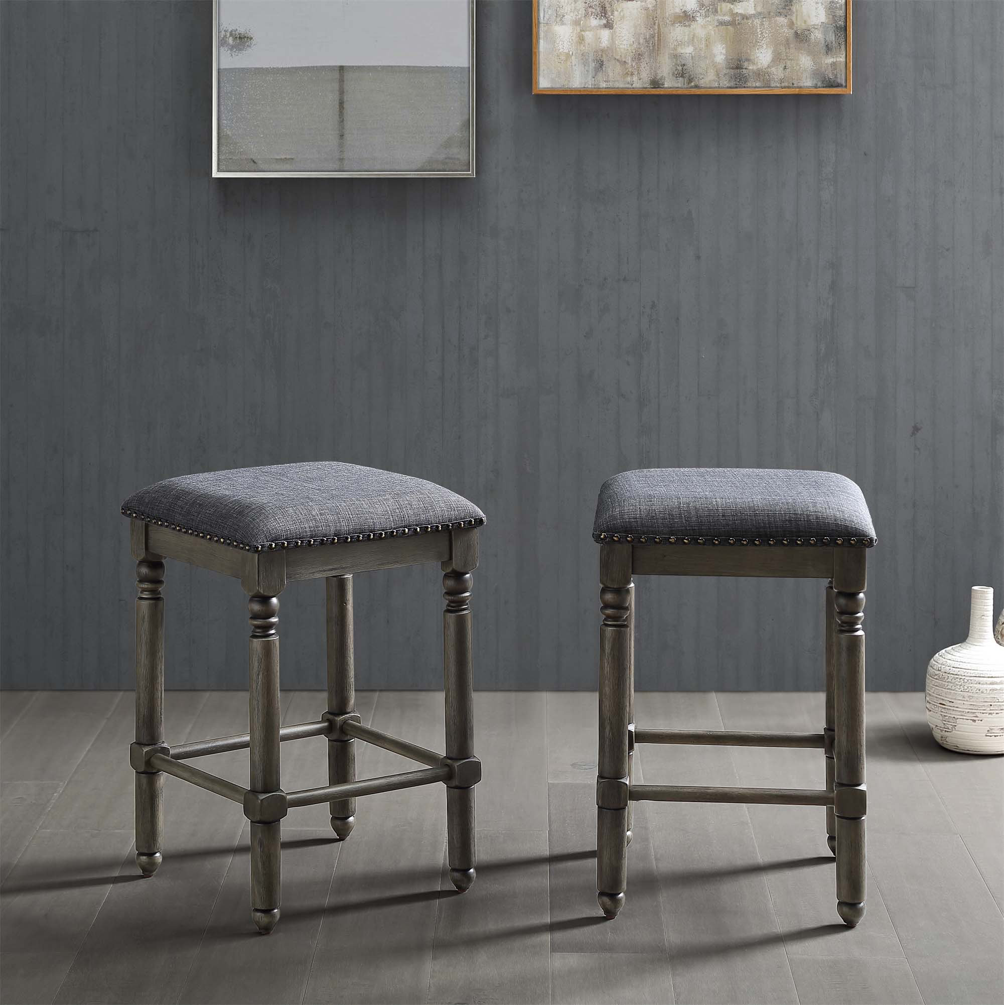 Canora Grey Arnhem Wood Upholstered Counter Height Stool With Nailhead ...