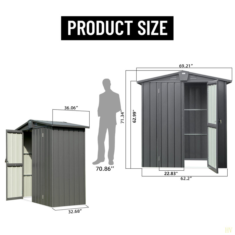 Outdoor Storage Shed 5.7X3 FT,Metal Outside Sheds&Outdoor Storage Galvanized Steel,Tool Shed With Lockable Double Door For Patio,Backyard,Garden,Lawn (5.7X3ft)