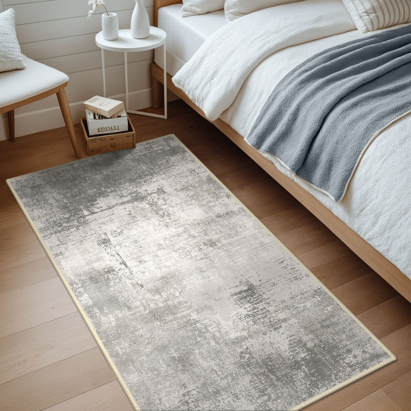 Abstract Machine Printed Area Rug, Rectangle 80 x 150 cm, Grey/Ivory