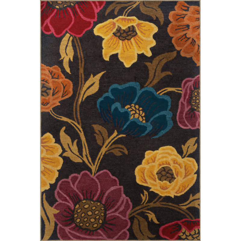 Yazlin Floral Indoor / Outdoor Rug, Rectangle 4'4" x 6'3"