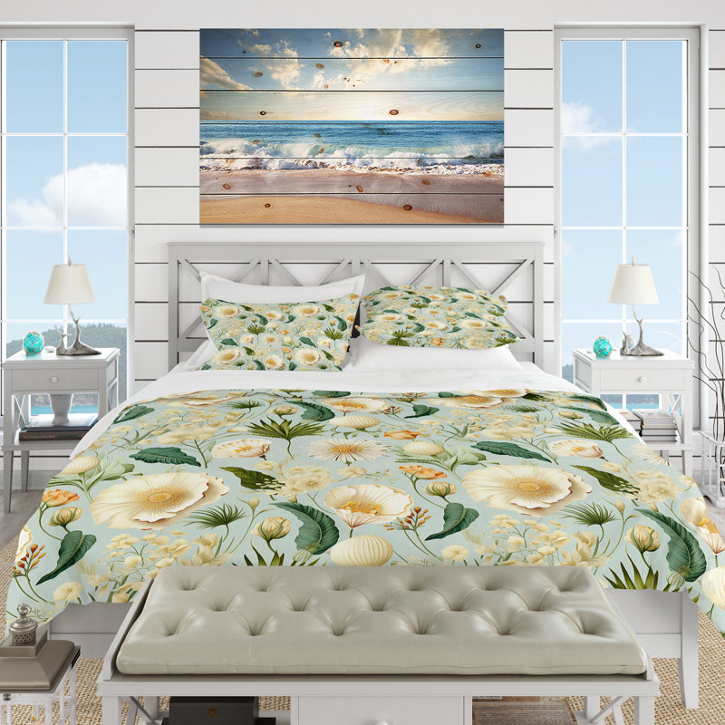 Ensemble de housse de couette Seashell Sketches, Housse de couette pour grand lit et 2 taies décor