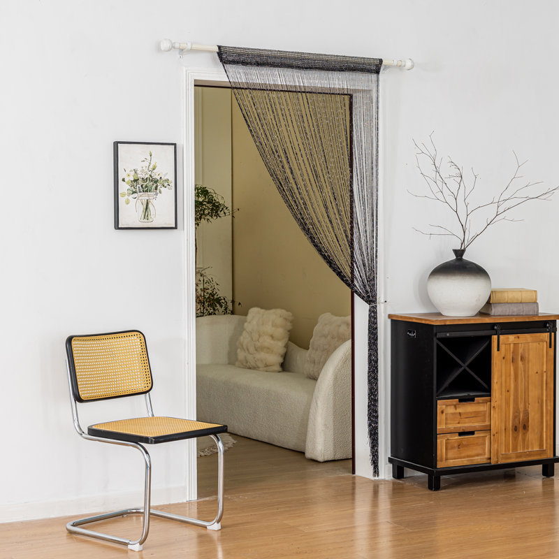 3pc 39 X 78 Inch Door String Curtain Wall Panel Fringe Window Decorative String Curtain, Black