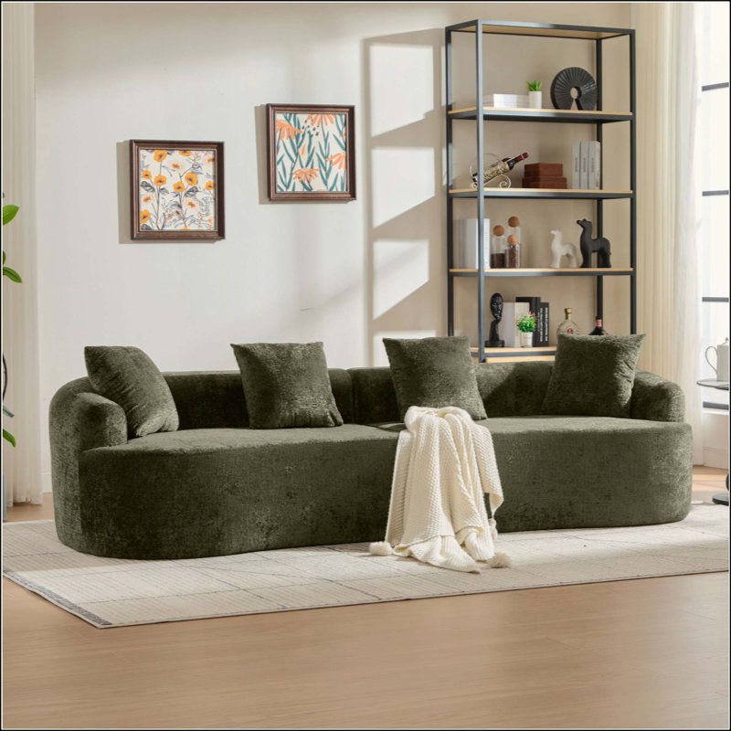 Causeuse incurvée, petit canapé en chenille avec 3 coussins, canapé profond pour appartement, salon, aucun assemblage requis