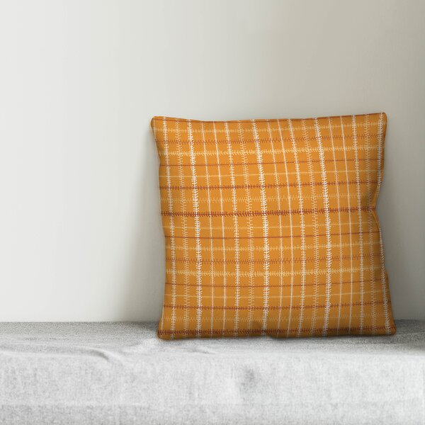 18x18 Inch Plaid Outdoor Pillow Rust Polyester With Polyester Fill