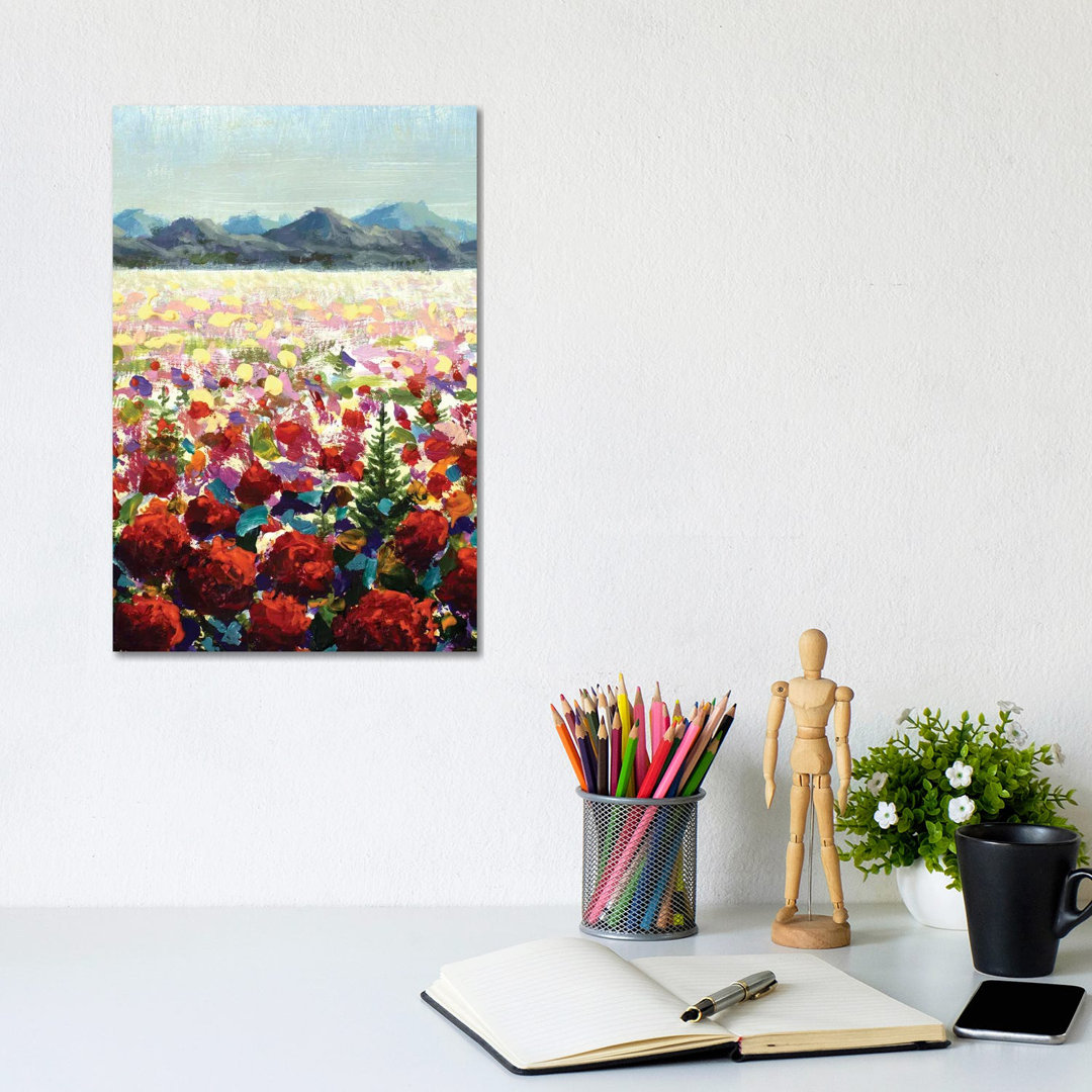 Alpine Meadows Red Wildflower Poppies In Mountains von Valery Rybakow - Gallery-Wrapped Canvas Giclée