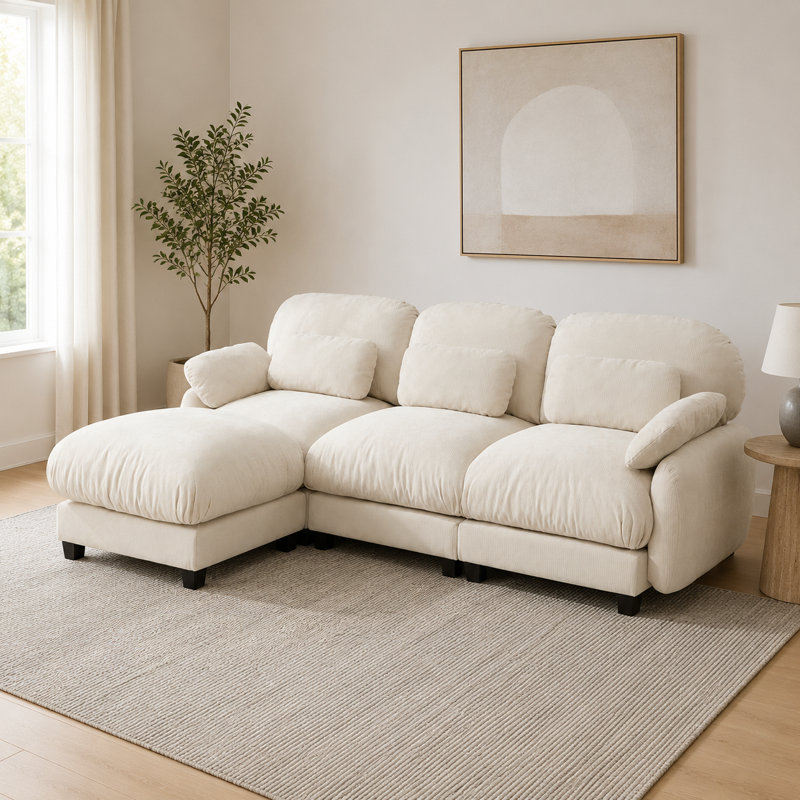 Canapé modulaire en chenille 3 places avec repose-pieds amovible Sarvis, bleu Sarvis, Beige