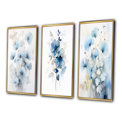 «Tender Ginko Leaves In Blue Shades», 3 pièces
