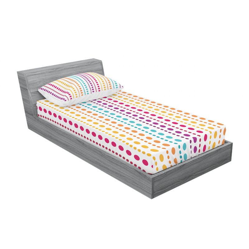 Microfiber Geometric Sheet Set, Twin XL Sheet Set with Fitted Sheet, Half Toned Retro Little Symmetrical Polka Dots