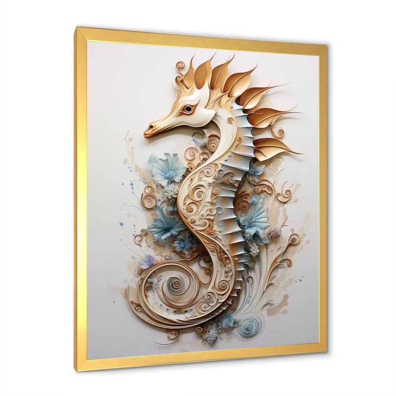 Hippocampe magique beige I sur toile, Gold Picture Framed, 40" H x 30" W