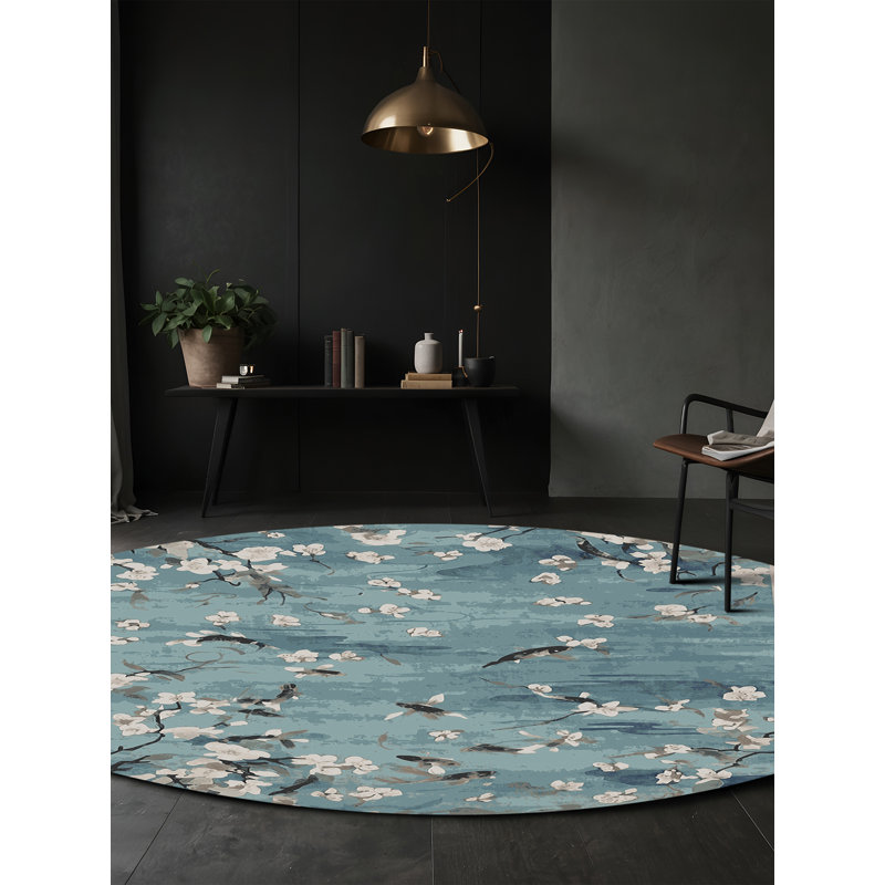 Machine Washable Gray Area Rug, Round 3'