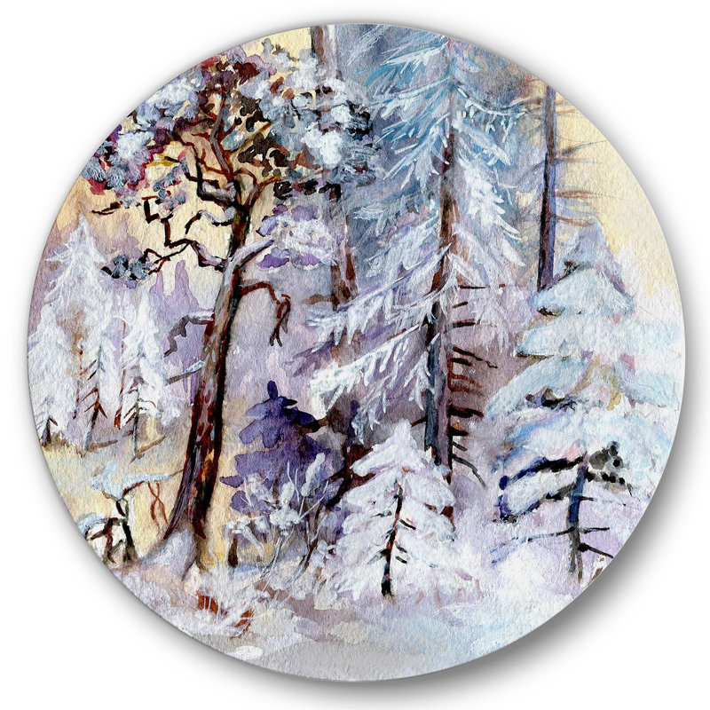 Hiver neige enneigée au bord du lac, H 11 po x l 11 po x p 1 po