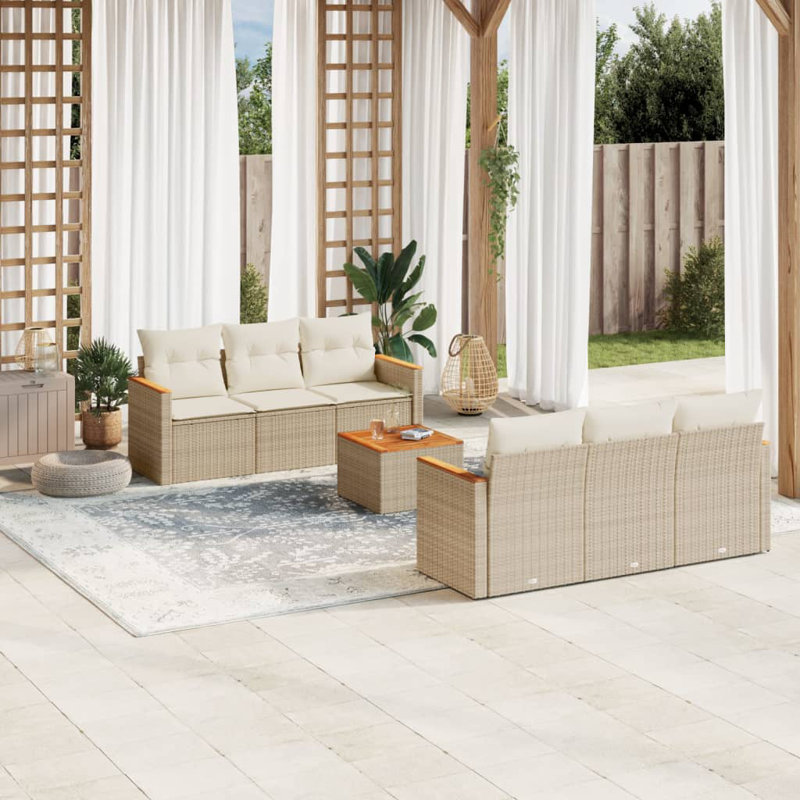Ensemble de canapé de jardin Vidaxl Beige PE rotin grandes housses amovibles