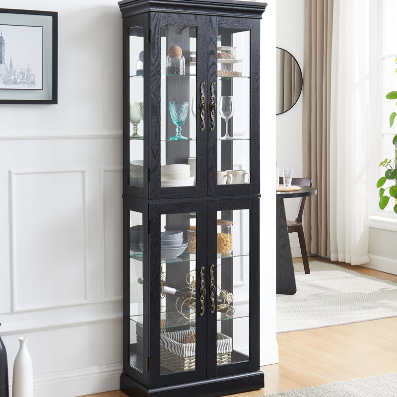 Élégante vitrine vitrée à six niveaux pour le salon, personnalisable avec éclairage intégré, avec charnière et poignée rétro