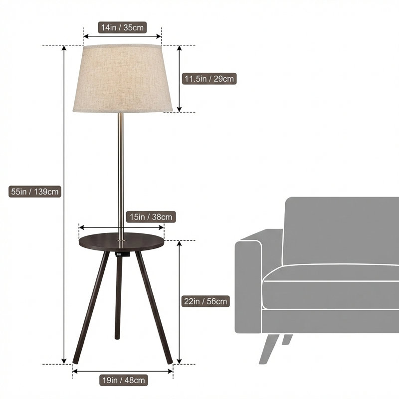 Table d'appoint ronde 57 po avec lampe et centrale électrique 57 po (1,56 / 9,9)