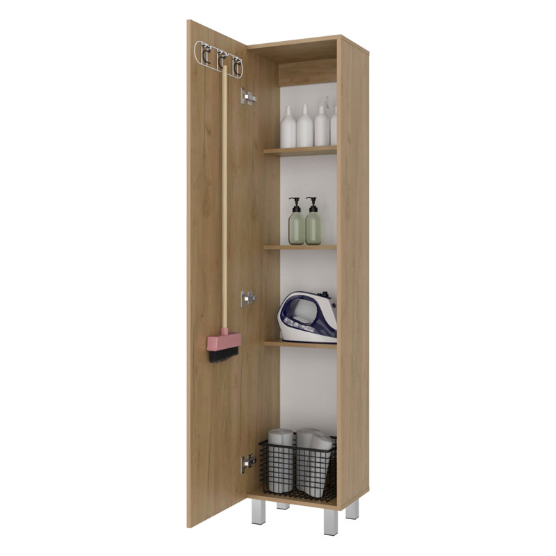 Armoire de rangement mince au fini chêne naturel, avec tablettes fixes pour la lessive et l'organisation utilitaire, H 70,9 po x l 15,7 po x P 12,2 po, utilitaire compact simplifié, construction moderne