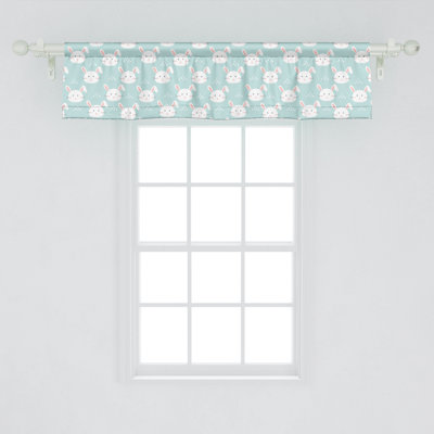 Ambesonne Cartoon Valance Pack of 2 Pastel Tone Bunnies Pattern 54" White Blush and Pale Seafoam