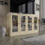 Meuble télé 100% bois massif, console de 64 po de largeur avec portes en verre et rangement-385326387