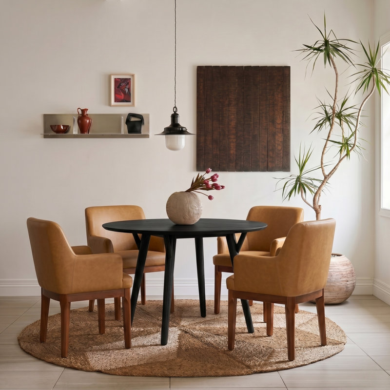  Chaise de salle à manger de style Mid-Century moderne en cuir avec pieds en bois massif Stanley (ensemble de 2), Chameau