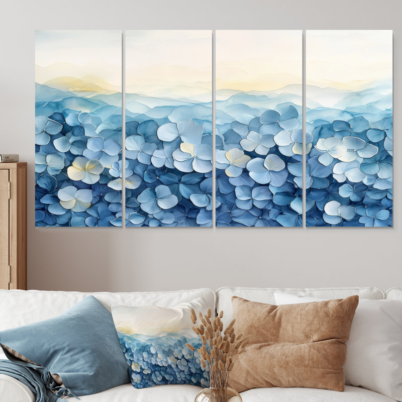 Abstrait hortensia horizon de simplicité IV - décoration murale hortensia - art mural traditionnel, H 28 po x l 48 po, 4