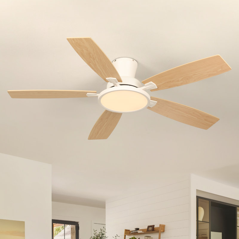 Karlena 52'' Ceiling Fan With Led Lights And Remote Control, White with White/Oak Blades
