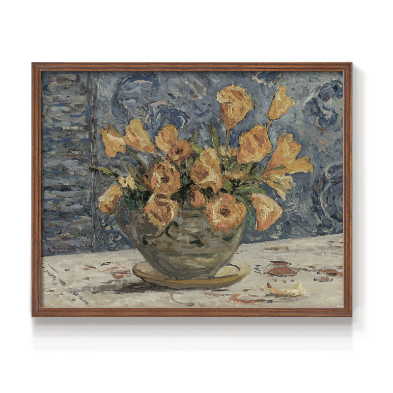 Motif floral rétro - CIX - reproduction encadrée, H 22 po x l 28 po, Noyer