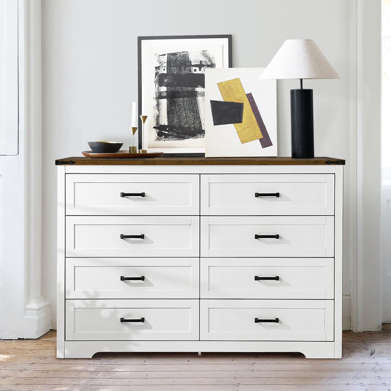 Commode double 8 tiroirs avec panneau supérieur brun rustique Astred