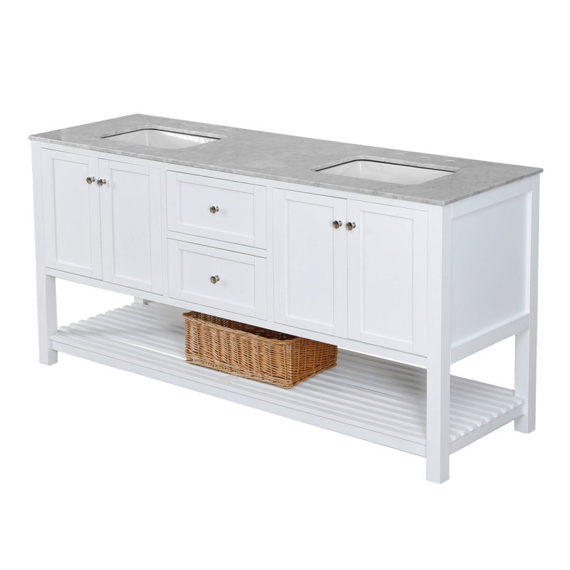 Binne 72'' Double Bathroom Vanity with Top, White, Carrara Marble