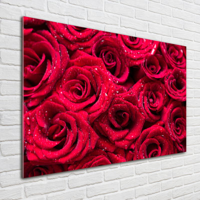 Drops On Roses - No Frame Print on Glass