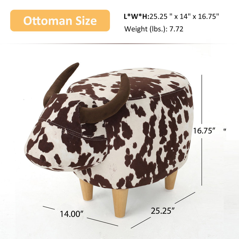 Velvet Cow-Shaped Ottoman, Modern Upholstered Ottoman, Accent Stool Home Decor, Brown/White