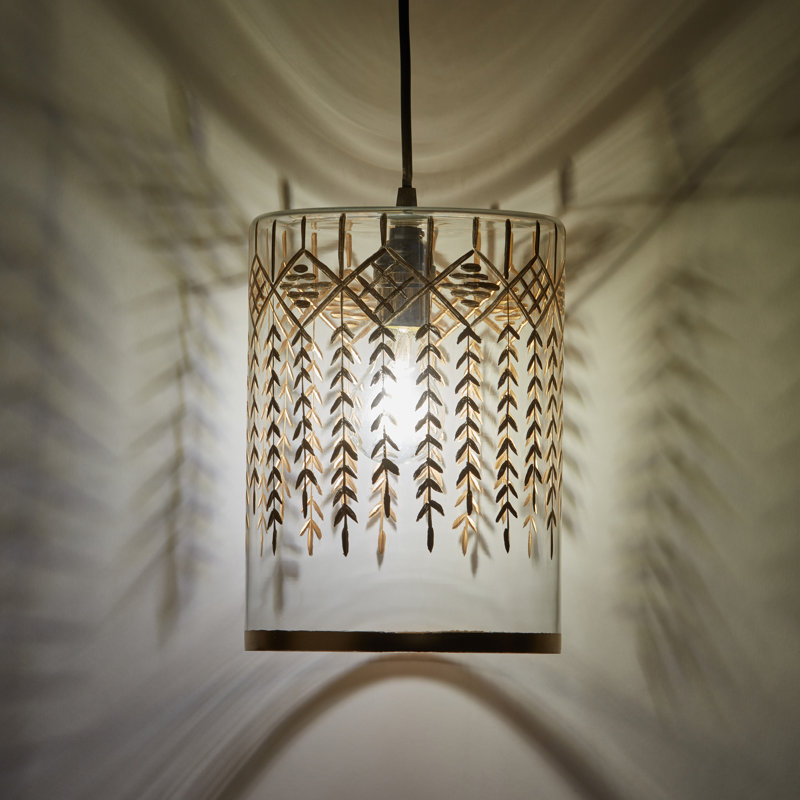 7.5" W Flora Glam Gold And Clear Glass Drum Shade Pendant - Mercer41