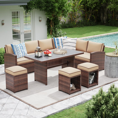 Atvars 8-Person Wicker Outdoor Sectional Seating Group with Storage Ottomans