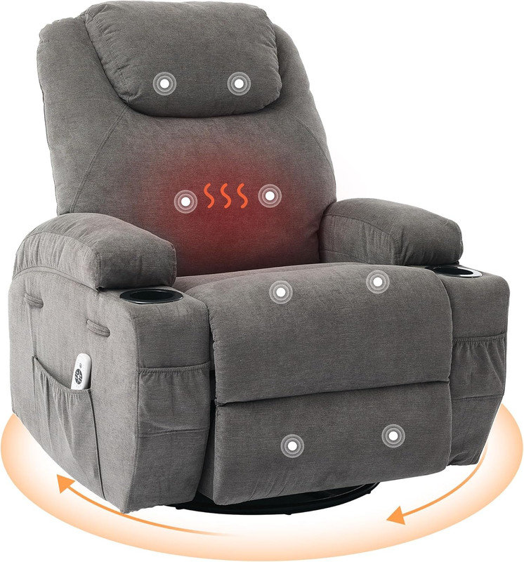 Fauteuil inclinable pivotant à 360 ° avec massage et chaleur, fauteuil oscillant électrique pour le salon, chambre de bébé