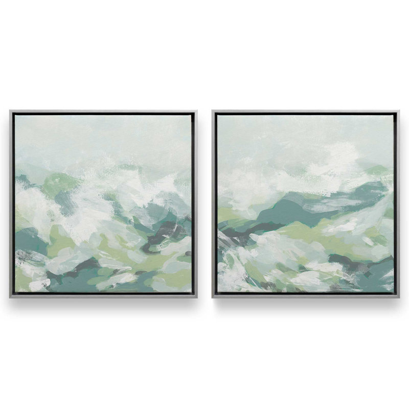 Ensemble de 2 vagues ondulées Verdant, H 13 po x l 26 po, Cadre flottant en chrome poli