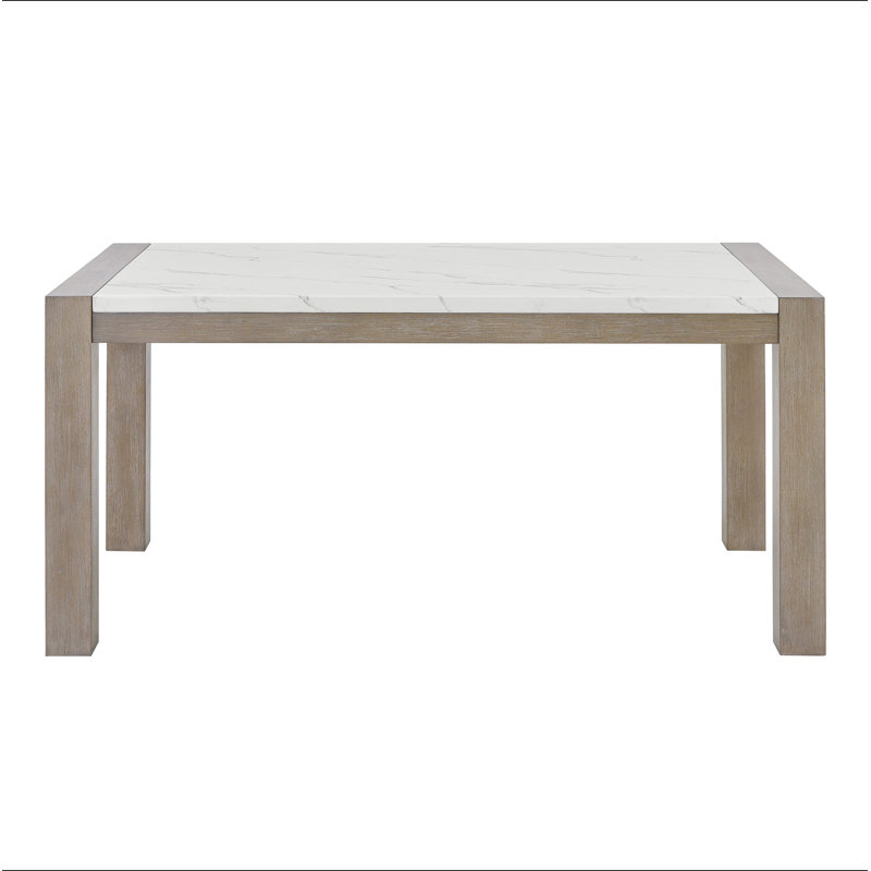 Tabitha 66"W Rectangular White Faux Marble Top Dining Table in Light Oak Finish